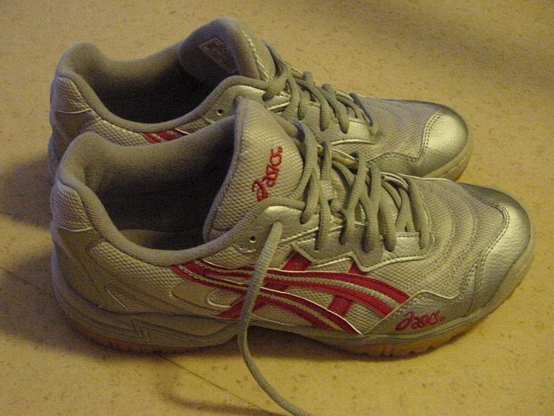 Tiedosto:Asics-merkkiset hopeanväriset lenkkikengät.jpg